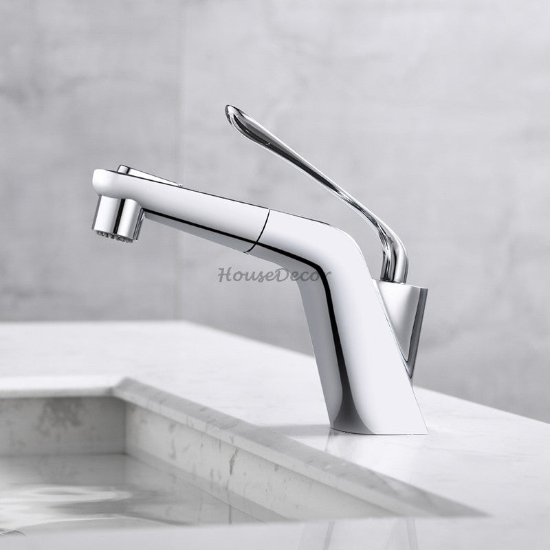 Modern bath shower mixer tap pull out spray detail view
