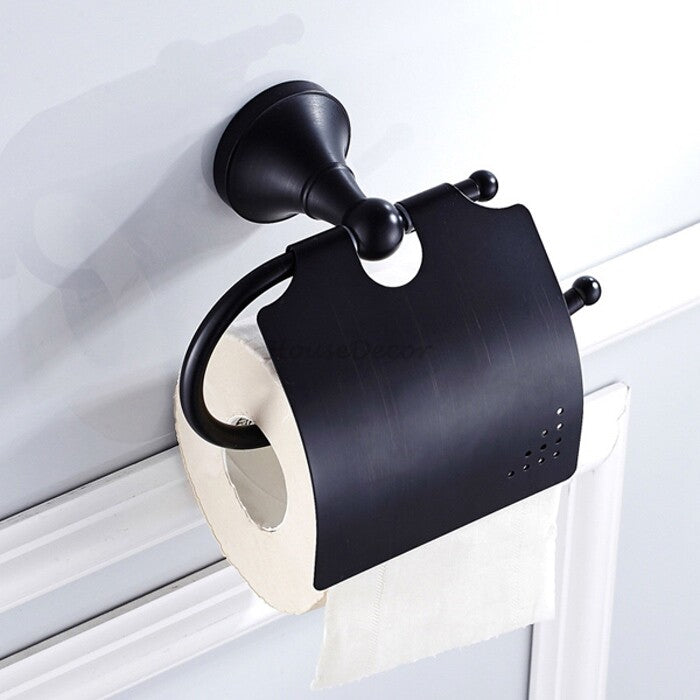 Black toilet paper holder detailed product view main view