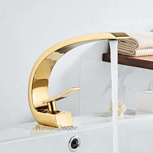 Gold bath shower mixer tap deck mounted design detail view