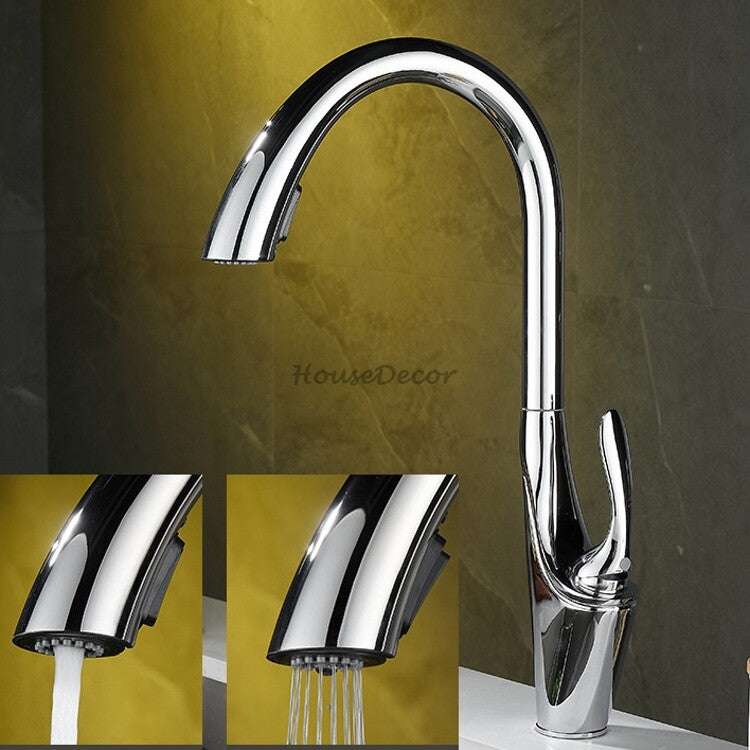Modern kitchen sink mixer tap pull out spray detail view