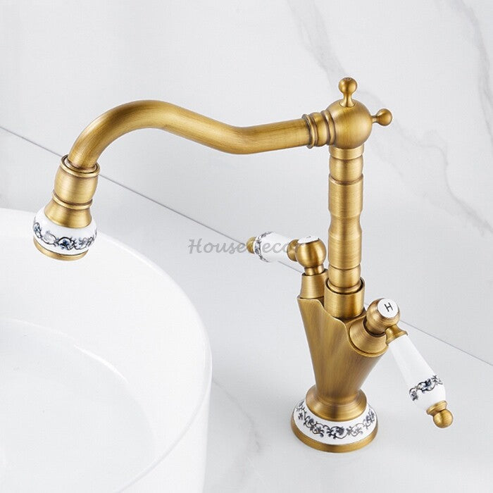 Antique Brass bath shower mixer tap swivel spout detail view