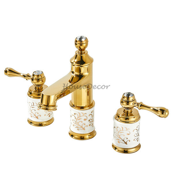 Gold Ceramic bathroom basin mixer tap 3 hole installation additional view