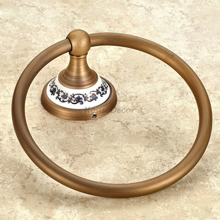 Antique Brass towel ring wall mounted design detail view