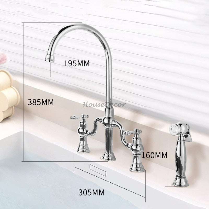 Modern kitchen sink mixer tap dual handle control additional view