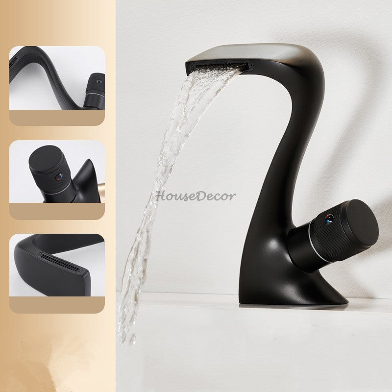Modern bath shower mixer tap waterfall spout detail view
