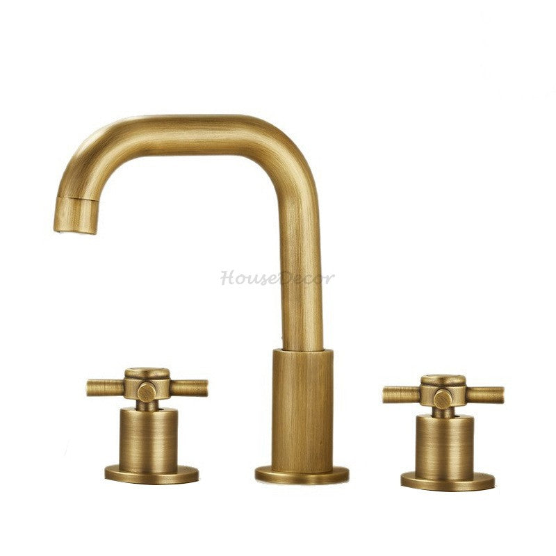 Antique Brass bath shower mixer tap dual handle control detail view