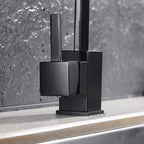 Modern kitchen sink mixer tap swivel spout detail view