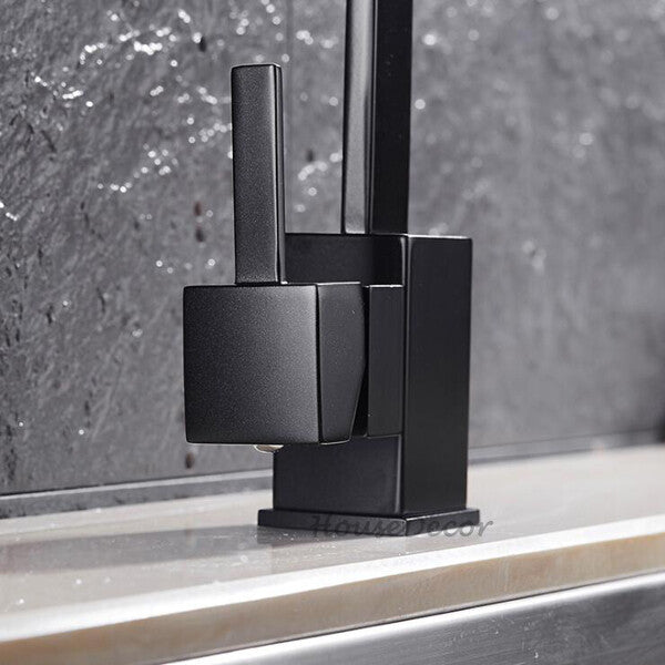 Modern kitchen sink mixer tap swivel spout detail view