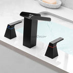 Black bath shower mixer tap waterfall spout detail view