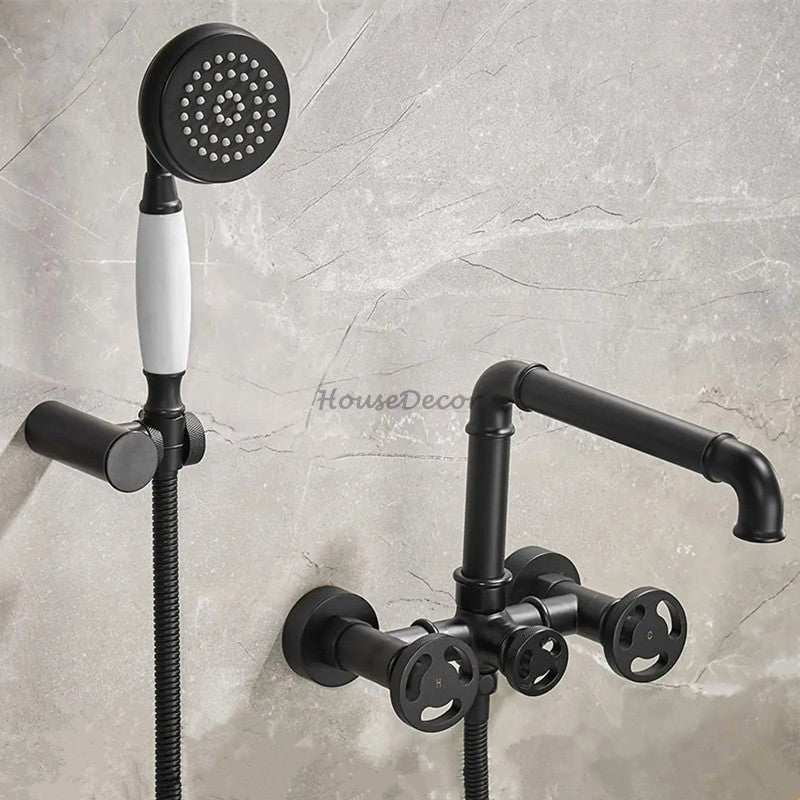Modern bath shower mixer tap handheld shower set detail view
