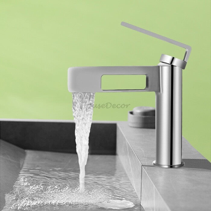 Modern bath shower mixer tap waterfall spout detail view