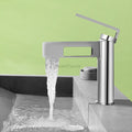 Modern bath shower mixer tap waterfall spout detail view