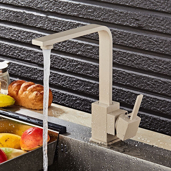Modern kitchen sink mixer tap swivel spout detail view