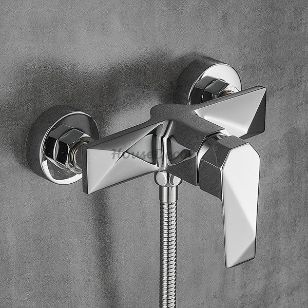 Chrome bath shower mixer tap wall mounted design detail view