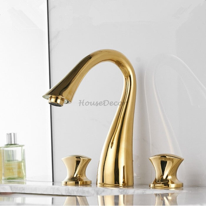 Gold Brass bathroom basin mixer tap deck mounted design main view