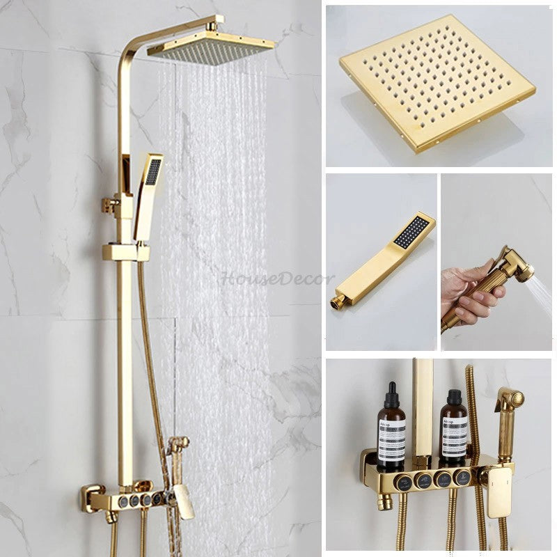 Gold bath shower mixer tap handheld shower set main view
