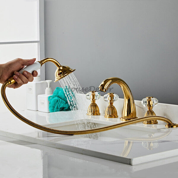 Gold bath shower mixer tap detailed product view detail view