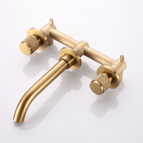 Wall Mounted Widespread 3 Hole Basin Mixer Taps Double Handles Bathroom Faucet
