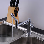 Chrome kitchen sink mixer tap swivel spout detail view