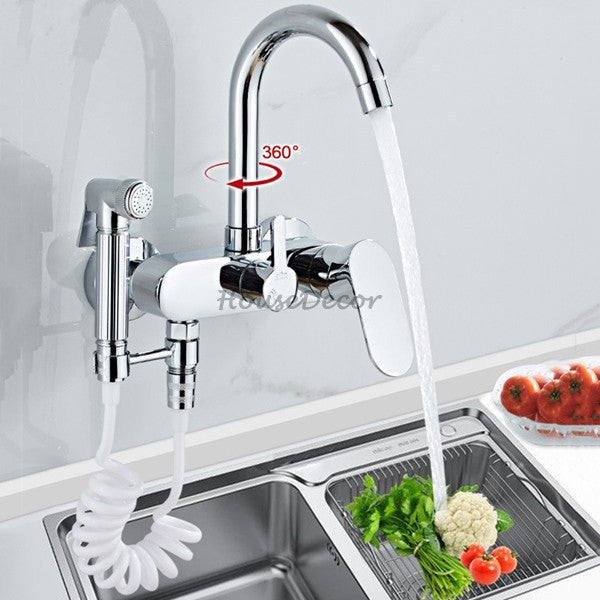 Modern bath shower mixer tap swivel spout detail view