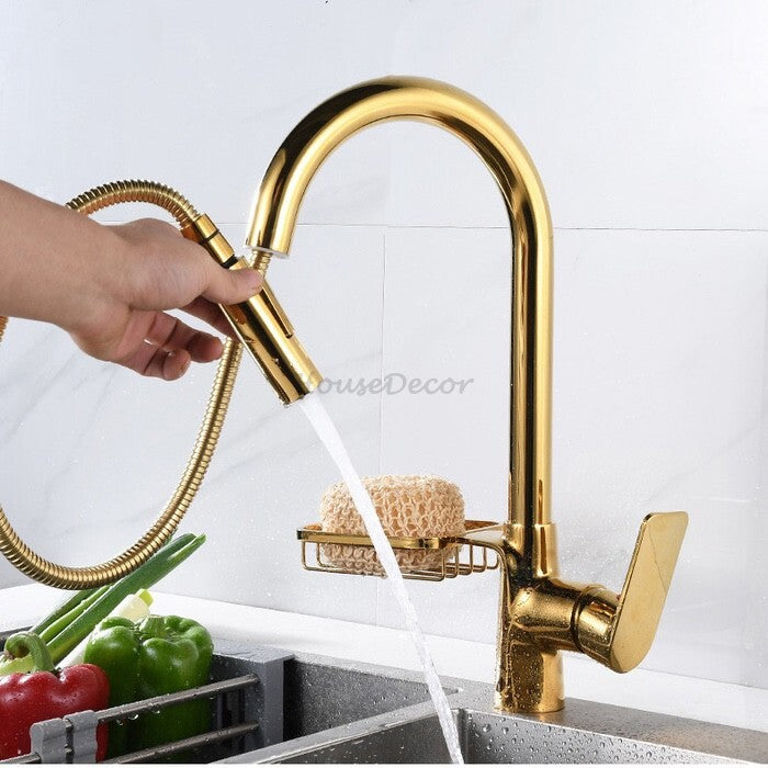 Gold bath shower mixer tap pull out spray additional view