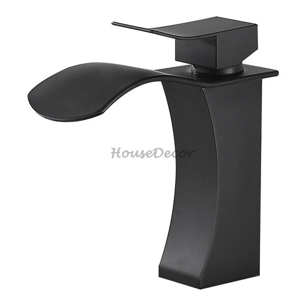Black bath shower mixer tap waterfall spout main view