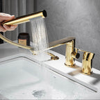 Gold Bathroom Tub Mixer Tap Hand Shower Luxury 3 Hole Deck Mounted Bath Faucet