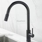 Modern kitchen sink mixer tap pull out spray detail view