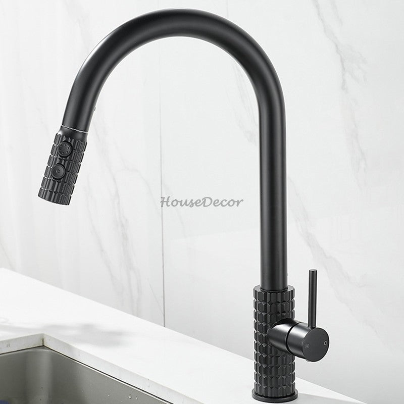 Modern kitchen sink mixer tap pull out spray detail view