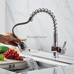 Chrome kitchen sink mixer tap pull out spray detail view