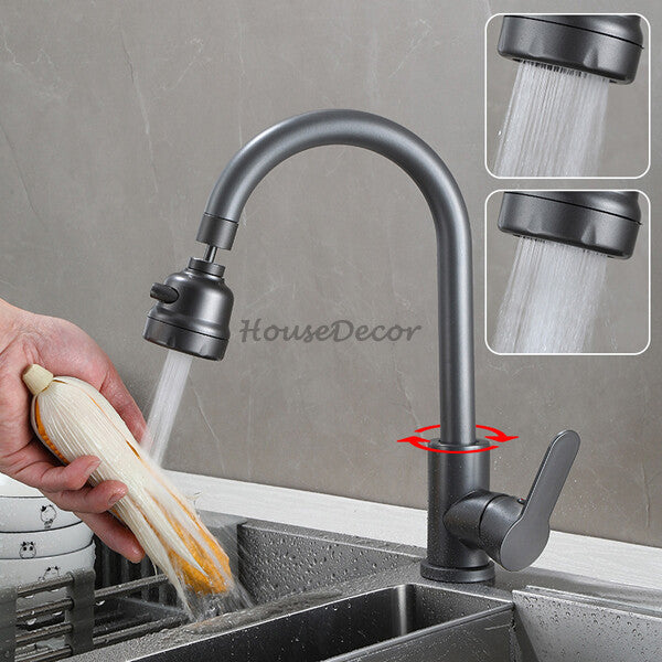 Modern Stainless Steel kitchen sink mixer tap swivel spout detail view