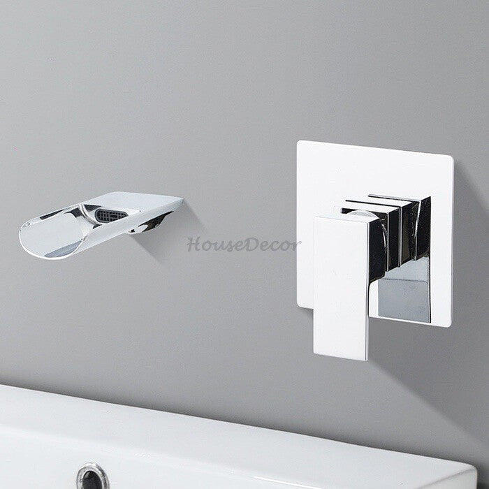 Modern bath shower mixer tap waterfall spout detail view