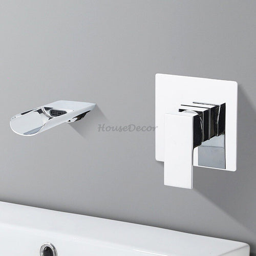 Modern bath shower mixer tap waterfall spout detail view