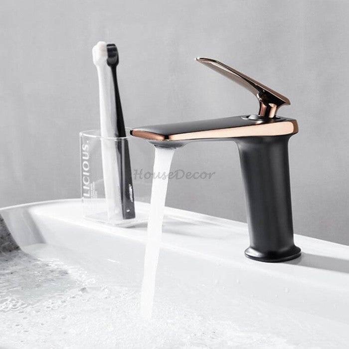 Black Brass bathroom basin mixer tap waterfall spout main view
