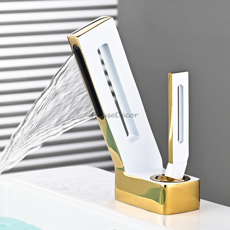 Modern bath shower mixer tap waterfall spout detail view