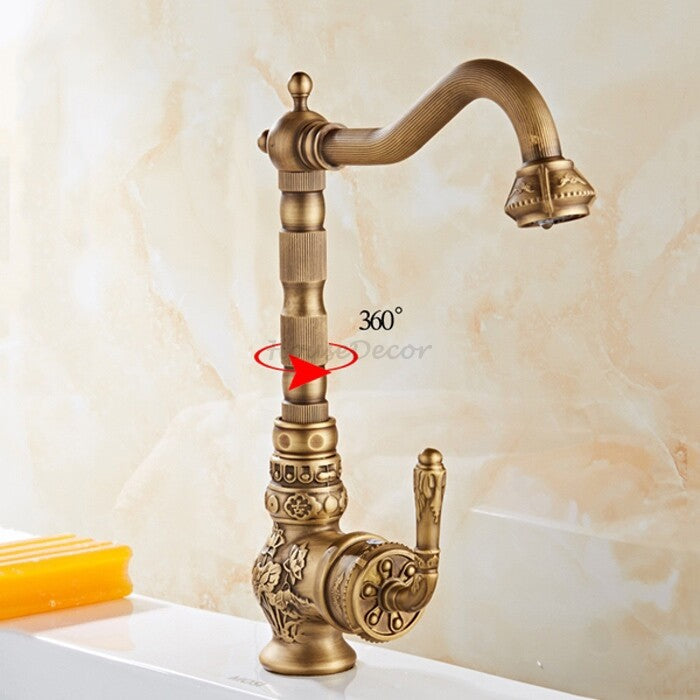 Brass kitchen sink mixer tap swivel spout detail view