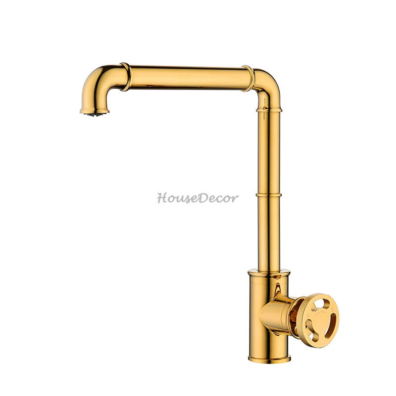 Modern Brass kitchen sink mixer tap swivel spout detail view