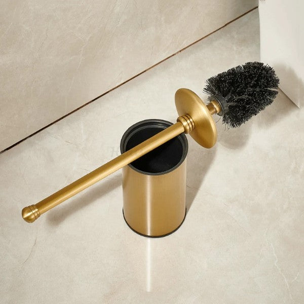 Luxury High-end Brass Floor Standing Toilet With lid Cleaning Brush Holder Set