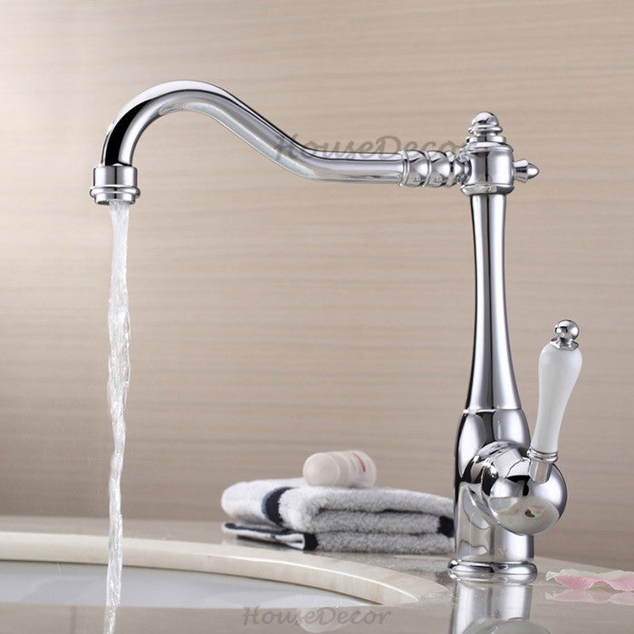 Modern Ceramic kitchen sink mixer tap swivel spout detail view
