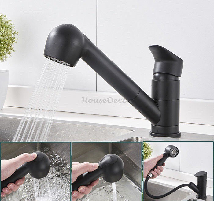 Brass kitchen sink mixer tap pull out spray detail view