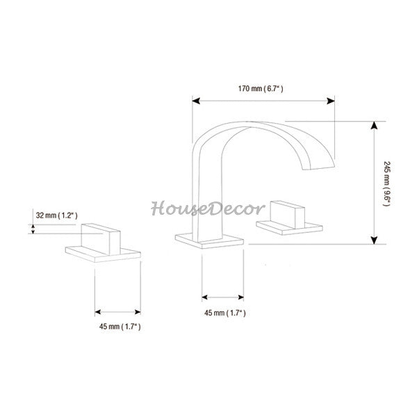 Chrome bath shower mixer tap 3 hole installation detail view