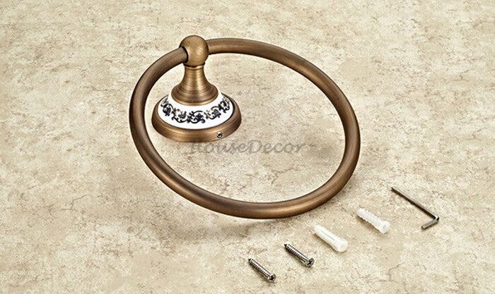 Antique Brass towel ring wall mounted design additional view