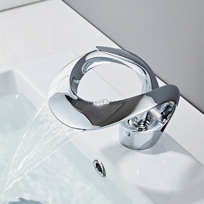 Brass bath shower mixer tap waterfall spout detail view