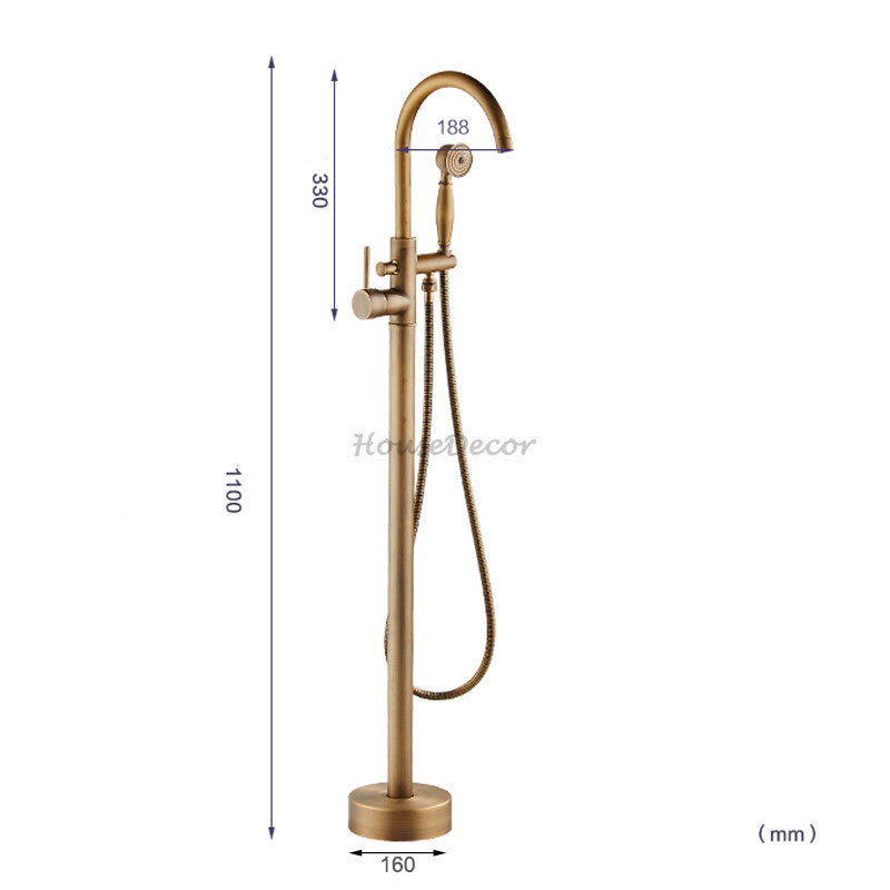 Antique Brass bath shower mixer tap handheld shower set detail view