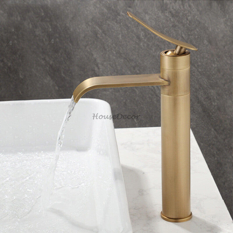 Modern Brass bath shower mixer tap waterfall spout detail view