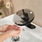 Black Brass bath shower mixer tap waterfall spout detail view