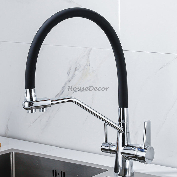 Modern kitchen sink mixer tap swivel spout detail view