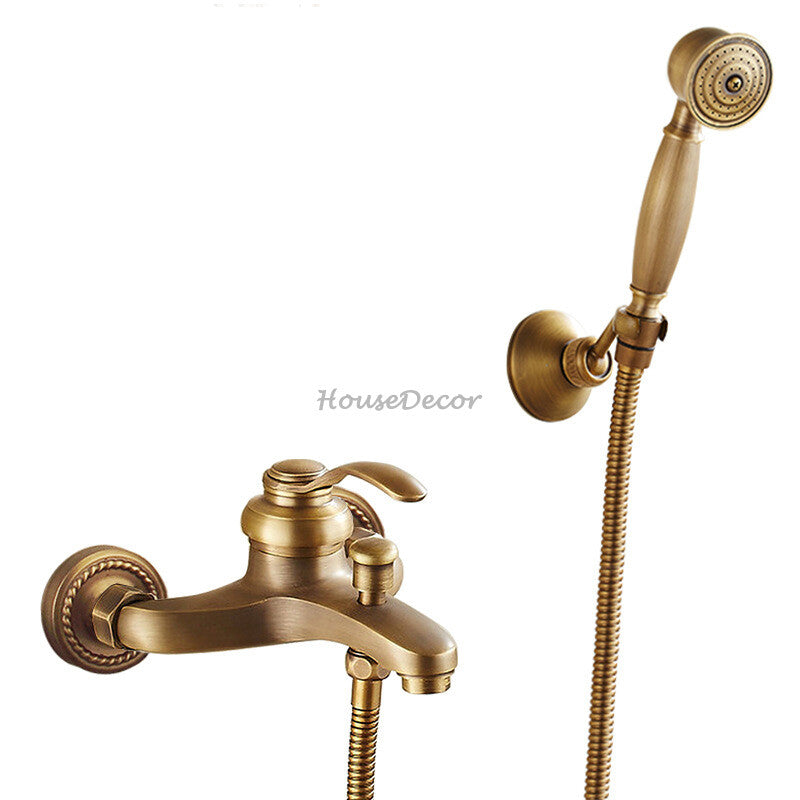 Antique Brass bath shower mixer tap wall mounted design detail view
