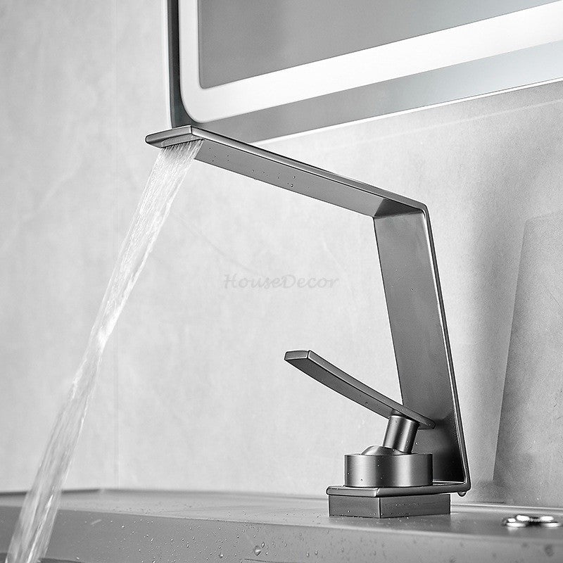 Modern bathroom basin mixer tap waterfall spout additional view