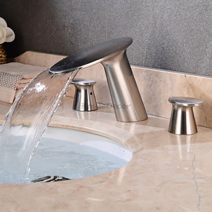 Modern bath shower mixer tap waterfall spout detail view
